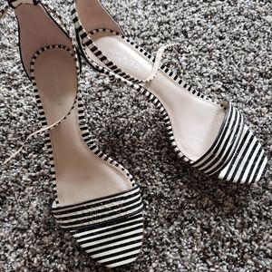Coach black and white striped heels - 6.5, Fits like a 7